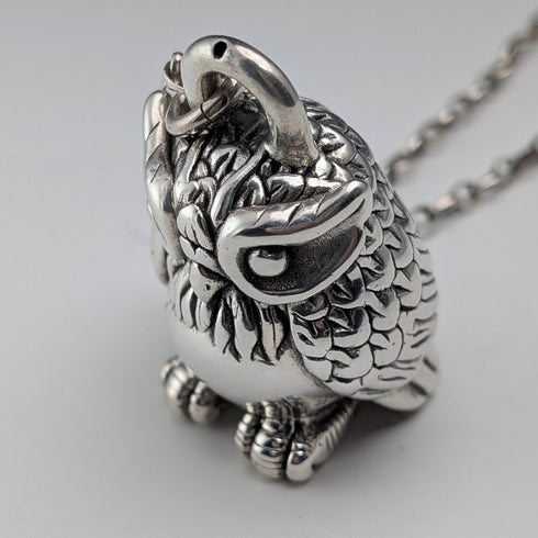 Vintage Sterling Silver Owl Pendant & Sterling Silver Azuki Chain Necklace, Total Weight: 28g (NAJO)